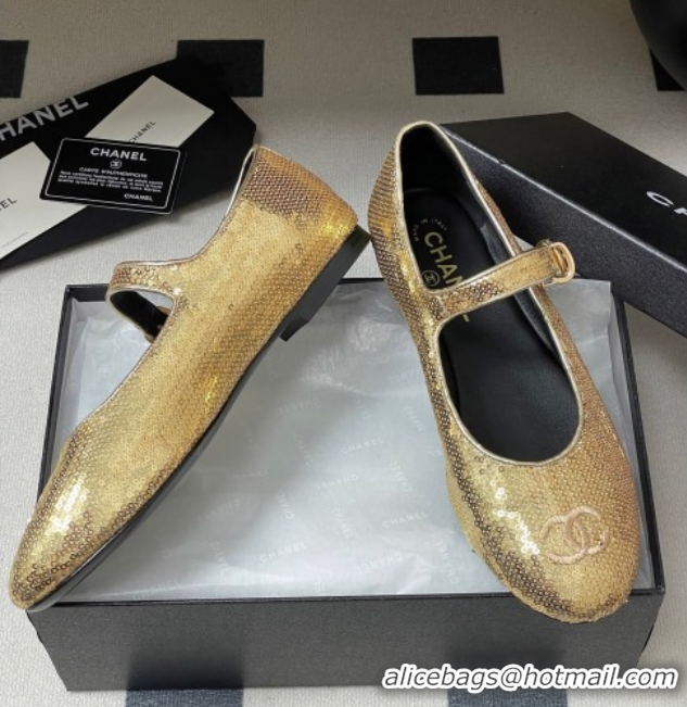 Purchase Chanel Sequins Mary Janes Flats Ballet G45503 Gold