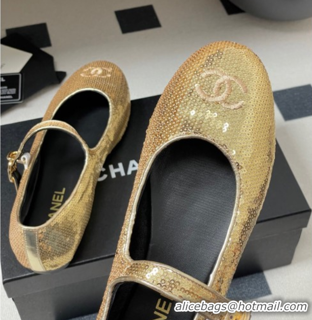 Purchase Chanel Sequins Mary Janes Flats Ballet G45503 Gold