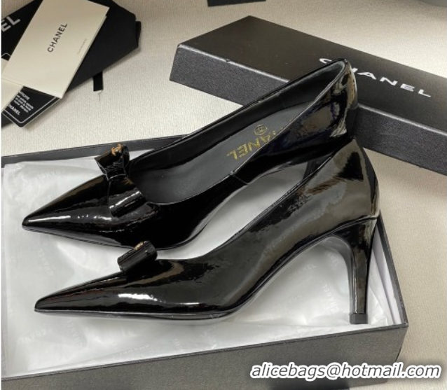 Good Looking Chanel Crumpled Patent Calfskin Pumps 7.5cm with Bow Black 2025 G46547