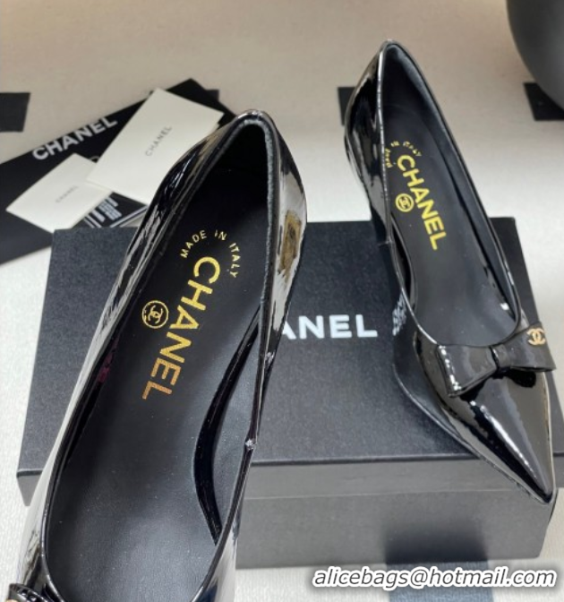 Good Looking Chanel Crumpled Patent Calfskin Pumps 7.5cm with Bow Black 2025 G46547