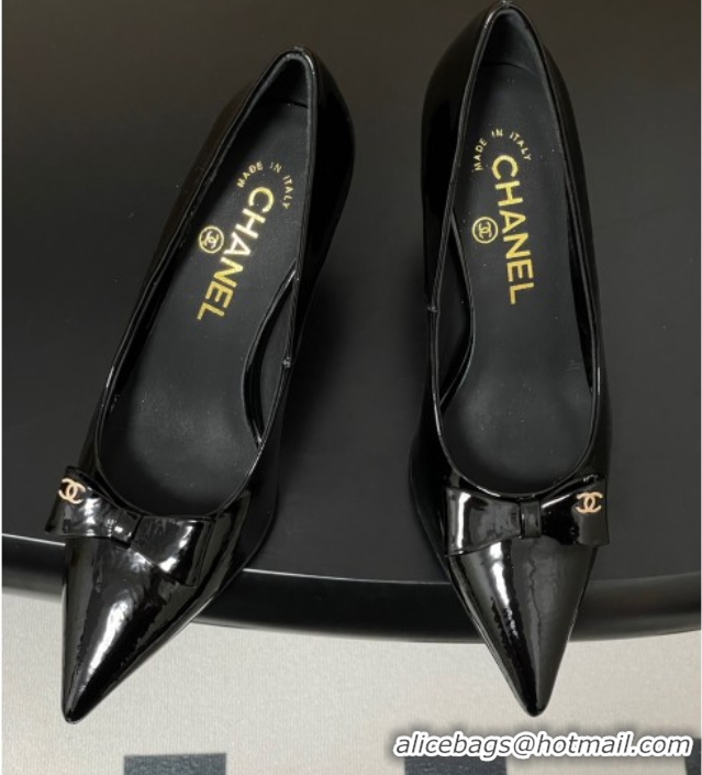 Good Looking Chanel Crumpled Patent Calfskin Pumps 7.5cm with Bow Black 2025 G46547