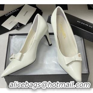 Best Product Chanel Crumpled Patent Calfskin Pumps 7.5cm with Bow White G46547