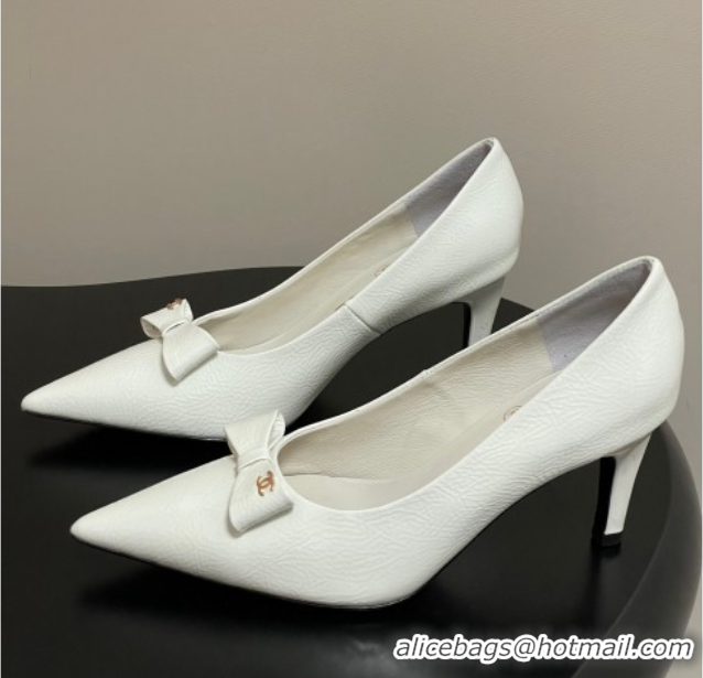 Best Product Chanel Crumpled Patent Calfskin Pumps 7.5cm with Bow White G46547