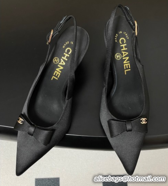 Good Quality Chanel Silk Satin Slingbacks Pumps 7.5cm Black G46547