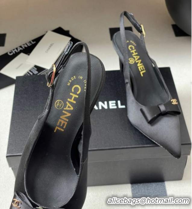 Good Quality Chanel Silk Satin Slingbacks Pumps 7.5cm Black G46547