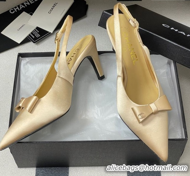 Best Grade Chanel Silk Satin Slingbacks Pumps 7.5cm Beige 2025 G46547