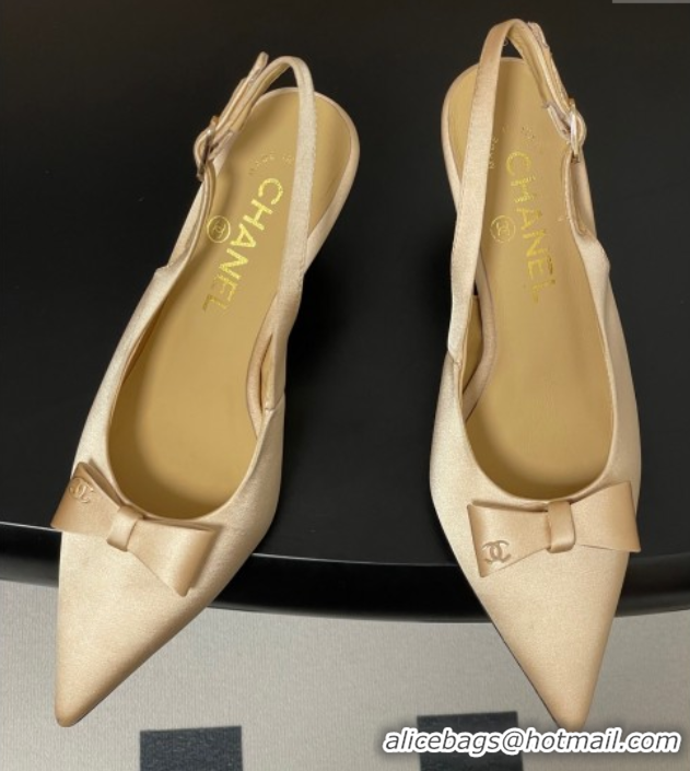 Best Grade Chanel Silk Satin Slingbacks Pumps 7.5cm Beige 2025 G46547