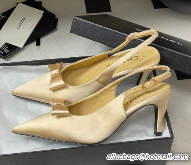 Best Grade Chanel Silk Satin Slingbacks Pumps 7.5cm Beige 2025 G46547