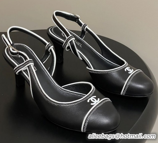 Shop Duplicate Chanel Vintage Lambskin Slingbacks Pumps 6.5cm Black 2025 CH090116