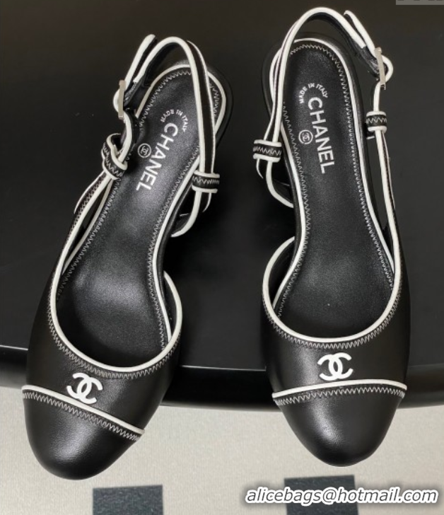 Shop Duplicate Chanel Vintage Lambskin Slingbacks Pumps 6.5cm Black 2025 CH090116
