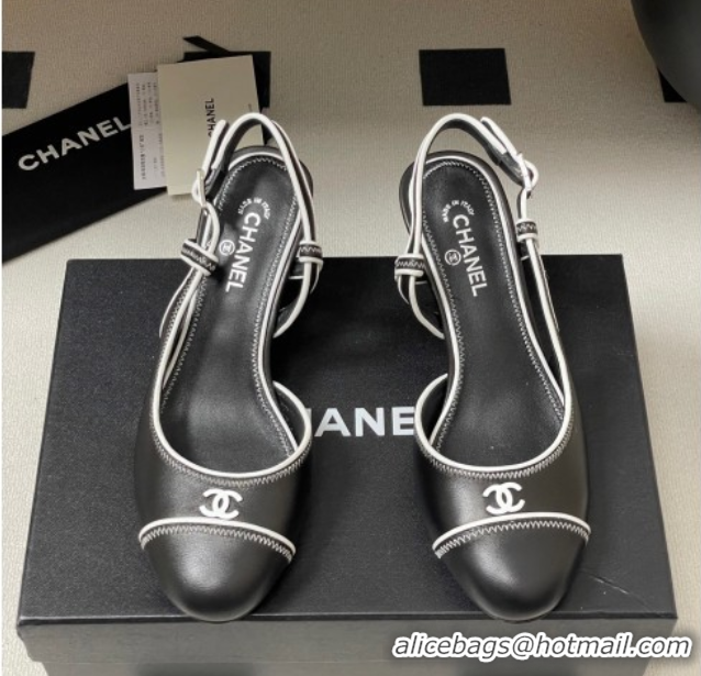 Shop Duplicate Chanel Vintage Lambskin Slingbacks Pumps 6.5cm Black 2025 CH090116