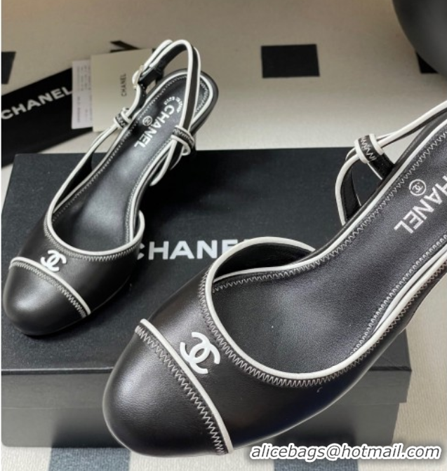 Shop Duplicate Chanel Vintage Lambskin Slingbacks Pumps 6.5cm Black 2025 CH090116