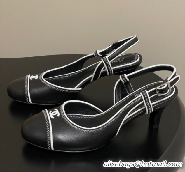 Shop Duplicate Chanel Vintage Lambskin Slingbacks Pumps 6.5cm Black 2025 CH090116