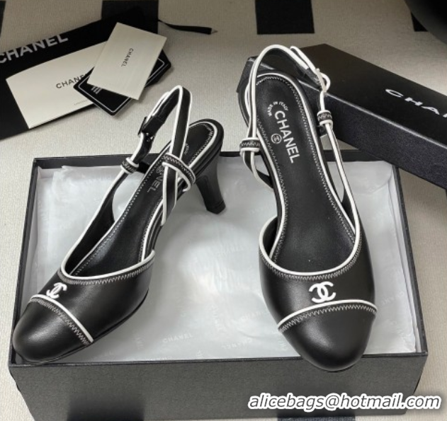 Shop Duplicate Chanel Vintage Lambskin Slingbacks Pumps 6.5cm Black 2025 CH090116