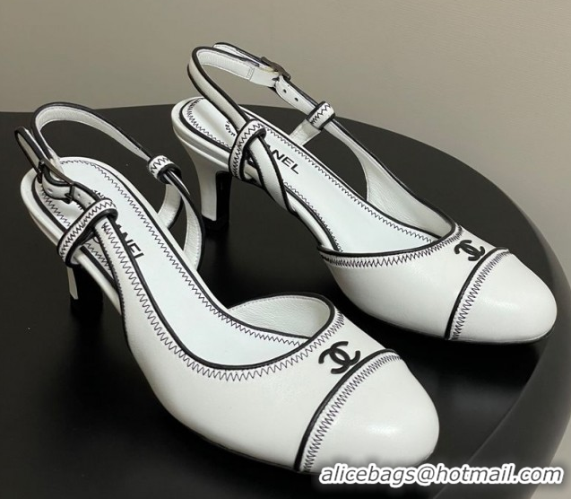 Luxurious Chanel Vintage Lambskin Slingbacks Pumps 6.5cm White 2025 CH090116