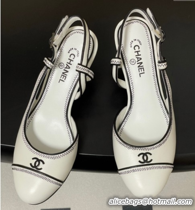 Luxurious Chanel Vintage Lambskin Slingbacks Pumps 6.5cm White 2025 CH090116