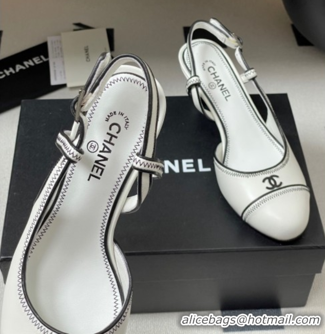 Luxurious Chanel Vintage Lambskin Slingbacks Pumps 6.5cm White 2025 CH090116