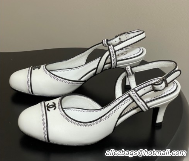 Luxurious Chanel Vintage Lambskin Slingbacks Pumps 6.5cm White 2025 CH090116