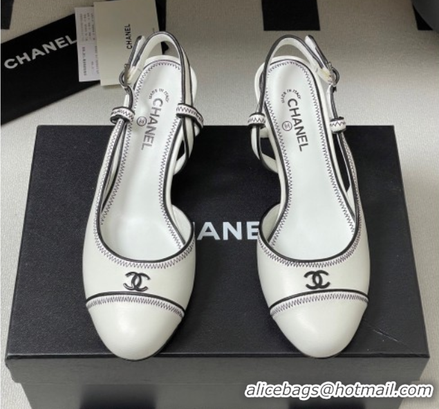 Luxurious Chanel Vintage Lambskin Slingbacks Pumps 6.5cm White 2025 CH090116