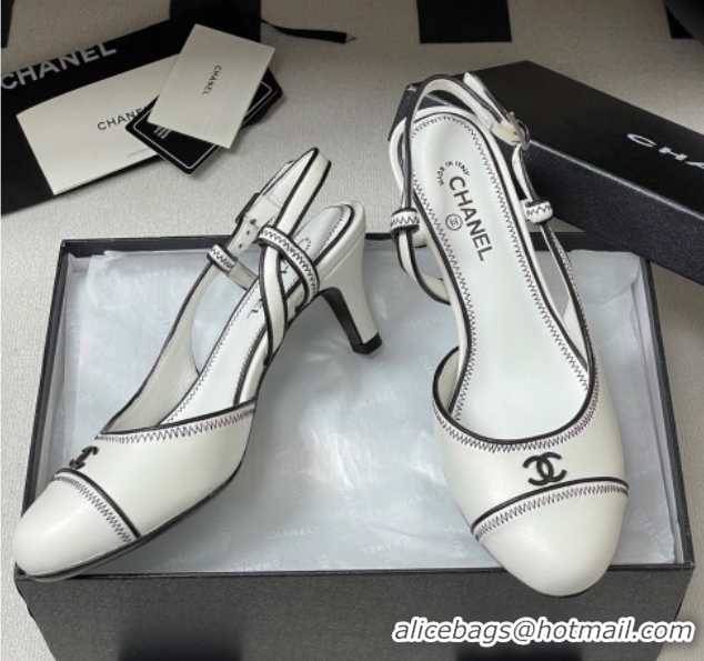 Luxurious Chanel Vintage Lambskin Slingbacks Pumps 6.5cm White 2025 CH090116