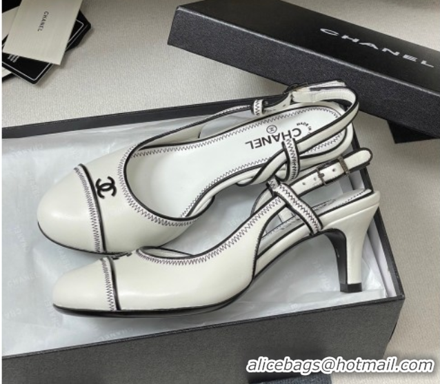 Luxurious Chanel Vintage Lambskin Slingbacks Pumps 6.5cm White 2025 CH090116