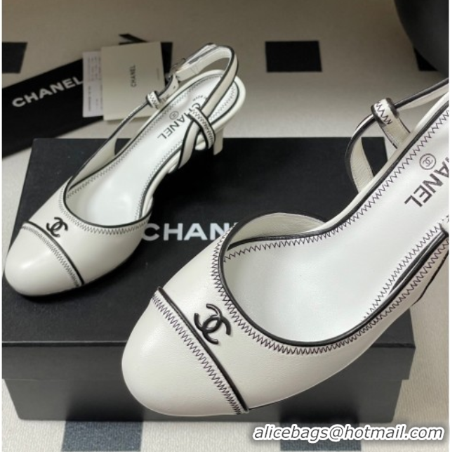 Luxurious Chanel Vintage Lambskin Slingbacks Pumps 6.5cm White 2025 CH090116