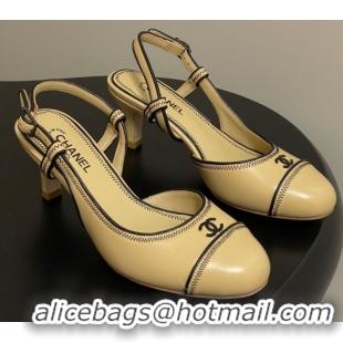 Low Cost Chanel Vintage Lambskin Slingbacks Pumps 6.5cm Beige 2025 CH090116