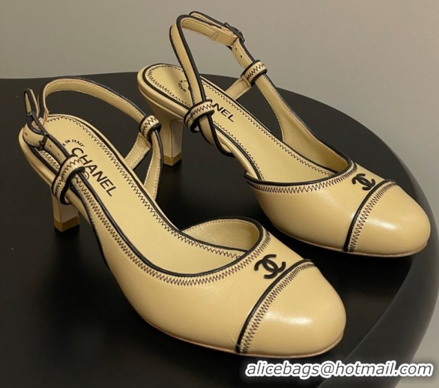 Low Cost Chanel Vintage Lambskin Slingbacks Pumps 6.5cm Beige 2025 CH090116