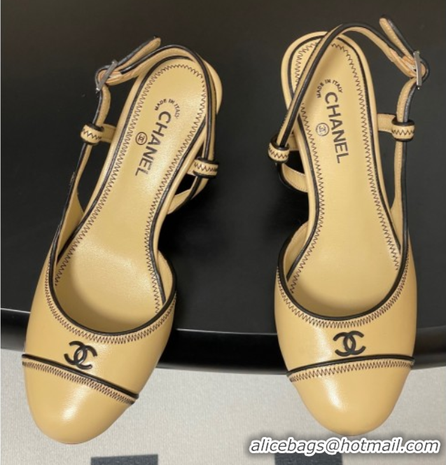Low Cost Chanel Vintage Lambskin Slingbacks Pumps 6.5cm Beige 2025 CH090116