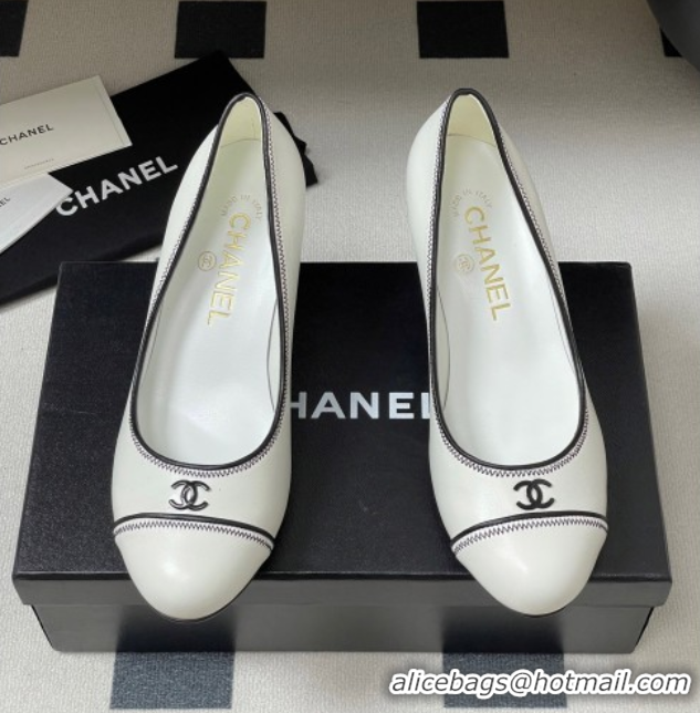 Big Discount Chanel Vintage Lambskin Leather Pumps 6.5cm White 2025 CH090116