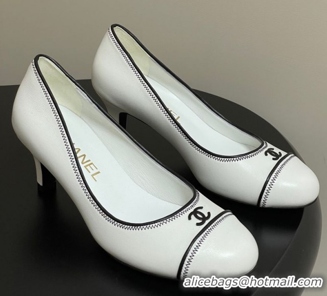 Big Discount Chanel Vintage Lambskin Leather Pumps 6.5cm White 2025 CH090116
