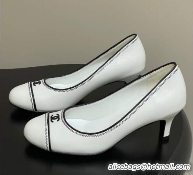 Big Discount Chanel Vintage Lambskin Leather Pumps 6.5cm White 2025 CH090116