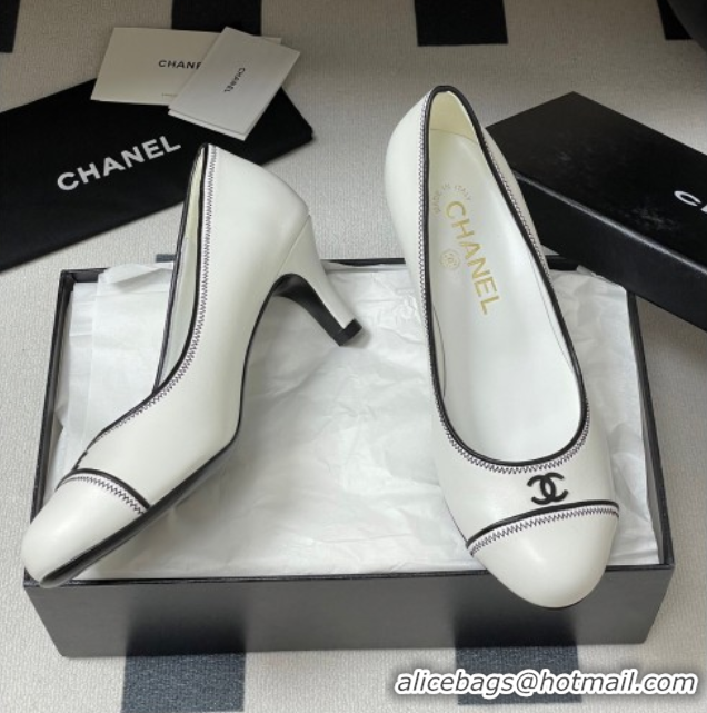 Big Discount Chanel Vintage Lambskin Leather Pumps 6.5cm White 2025 CH090116