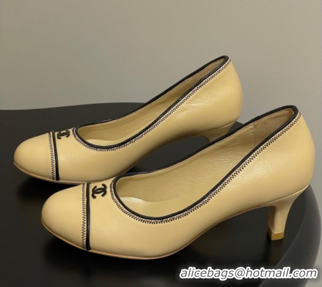 Cheap Price Chanel Vintage Lambskin Leather Pumps 6.5cm Beige 2025 CH090116