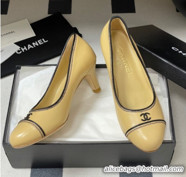 Cheap Price Chanel Vintage Lambskin Leather Pumps 6.5cm Beige 2025 CH090116