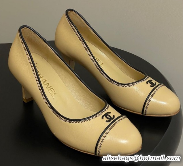 Cheap Price Chanel Vintage Lambskin Leather Pumps 6.5cm Beige 2025 CH090116