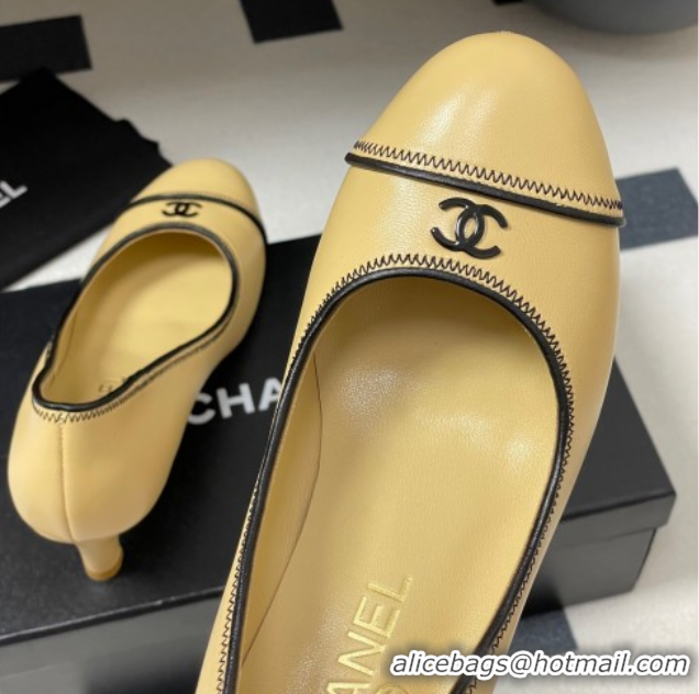Cheap Price Chanel Vintage Lambskin Leather Pumps 6.5cm Beige 2025 CH090116