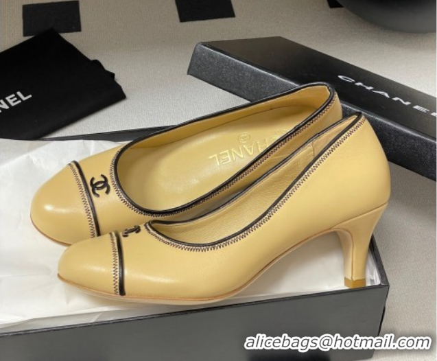 Cheap Price Chanel Vintage Lambskin Leather Pumps 6.5cm Beige 2025 CH090116