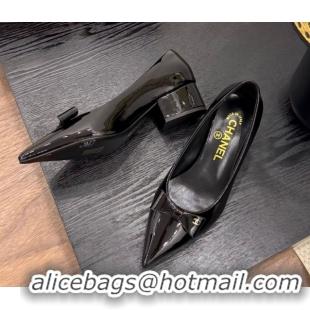 heap Price Chanel Crumpled Patent Calfskin Slingbacks Pumps 3.5cm Black 2025 G46549