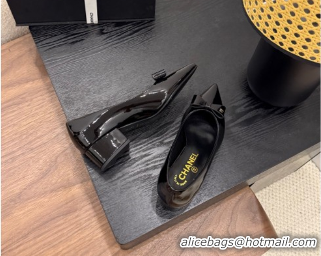 heap Price Chanel Crumpled Patent Calfskin Slingbacks Pumps 3.5cm Black 2025 G46549