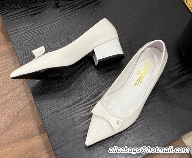 Good Product Chanel Crumpled Patent Calfskin Slingbacks Pumps 3.5cm White 2025 G46549