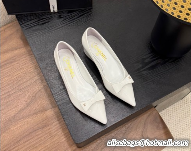 Good Product Chanel Crumpled Patent Calfskin Slingbacks Pumps 3.5cm White 2025 G46549
