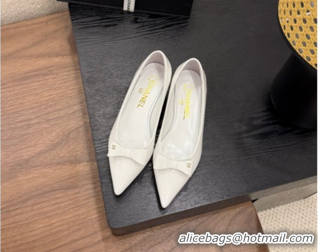 Good Product Chanel Crumpled Patent Calfskin Slingbacks Pumps 3.5cm White 2025 G46549