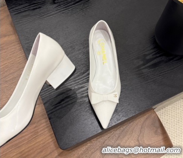 Good Product Chanel Crumpled Patent Calfskin Slingbacks Pumps 3.5cm White 2025 G46549