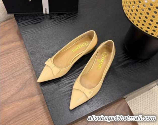 Top Design Chanel Crumpled Patent Calfskin Slingbacks Pumps 3.5cm Beige 2025 G46549