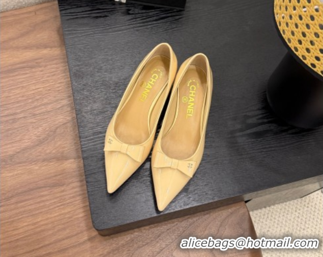 Top Design Chanel Crumpled Patent Calfskin Slingbacks Pumps 3.5cm Beige 2025 G46549