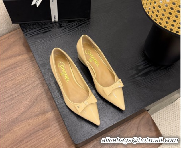 Top Design Chanel Crumpled Patent Calfskin Slingbacks Pumps 3.5cm Beige 2025 G46549