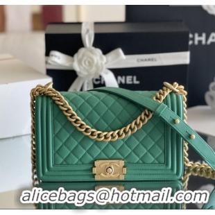 Low Cost Chanel Original Small Grained Calfskin Medium Boy Flap Bag AS2005 Green/Matte Gold 2025 Top Quality