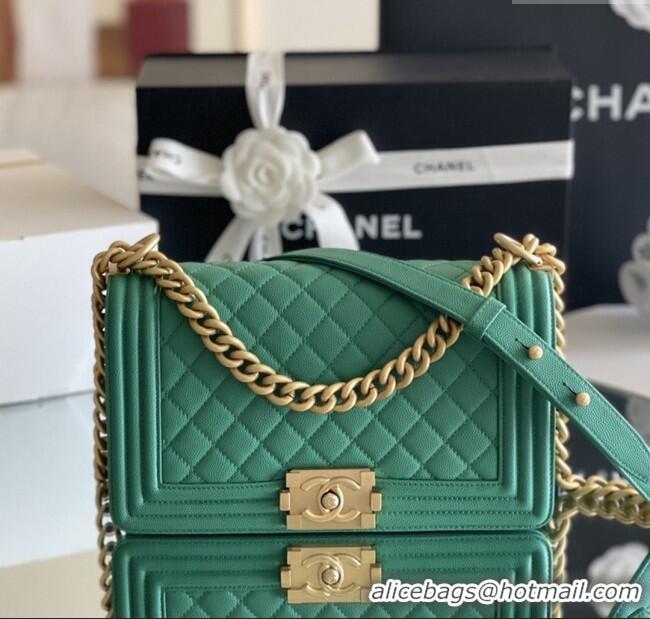 Low Cost Chanel Original Small Grained Calfskin Medium Boy Flap Bag AS2005 Green/Matte Gold 2025 Top Quality