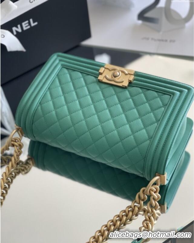 Low Cost Chanel Original Small Grained Calfskin Medium Boy Flap Bag AS2005 Green/Matte Gold 2025 Top Quality